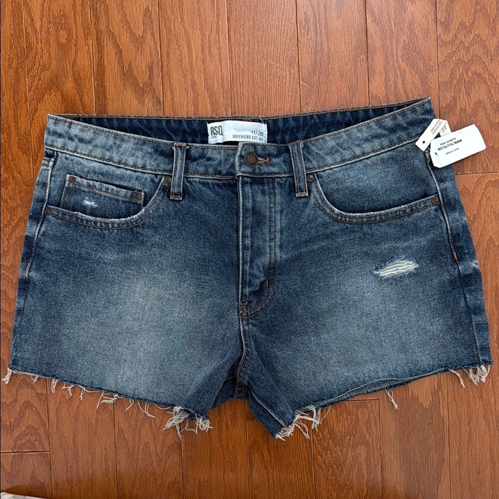 RSQ Boyfriend Cut Off Button‎ Fly Blue Denim Jean Shorts NWT